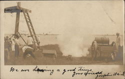 People with Machinery and Platform with Ladder Harbor Beach, MI Postcard Postcard Postcard