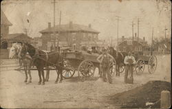 Men with Shovels near Horse-Drawn Wagons and Dirt Pile Postcard Postcard Postcard