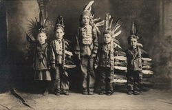 Five Boys Dressed in Native American Clothing Native Americana Postcard Postcard Postcard