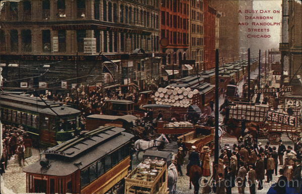 A Busy Day on Dearborn and Randolph Streets Chicago Illinois