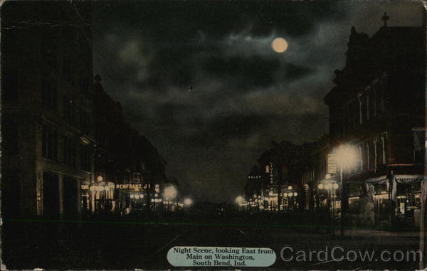 Night Scene, Looking East from Main on Washington South Bend Indiana