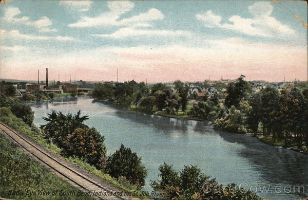 Bird's Eye View of Town and St. Joe River South Bend Indiana