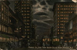 Market St, East from Broad St., At Night Newark, NJ Postcard Postcard Postcard