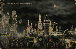 Luna Park at Night Coney Island, NY Postcard Postcard Postcard