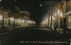 Night Scene on Second Street, looking West Mishawaka, IN Postcard Postcard Postcard