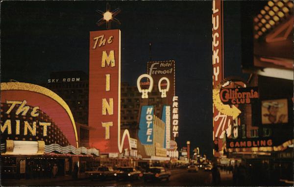 Night View Looking Eastward on Fremont Street Las Vegas Nevada