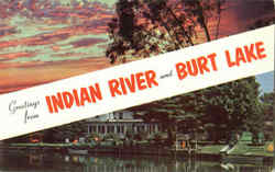 Greetings From Indian River And Burt Lake Scenic, MI Postcard Postcard