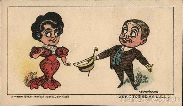 Man Holding Hat, Talking to Woman in Red Dress F. M. Howarth