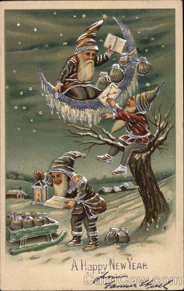 Elves in a Tree with Cards and Bags of Money