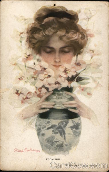 Young Woman with Face Near Bouquet in a Vase Philip Boileau