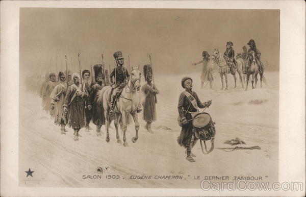 Drummer Marching in Front of Troops, Leader on Horseback