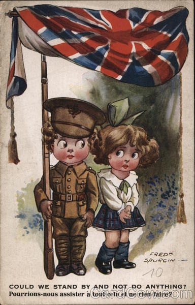 Boy Soldier with Rifle Next to Girl Fred Spurgin World War I