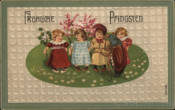 Frohliche Pfingsten - Four Young Girls with Large Beetle