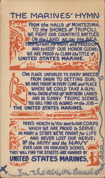 Words to the Marines' Hymn, Flag, Soldiers, Plane Artwork