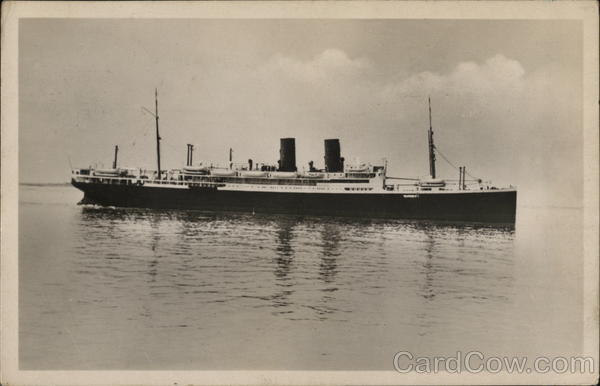 Long Ship with Two Smokestacks in Water Steamers