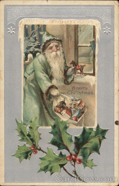 A merry Christmas, Santa in Green Robe Santa Claus