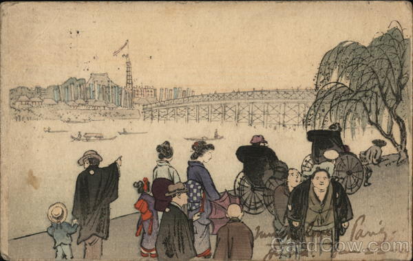 Crowd Walking Near the Bridge Japan