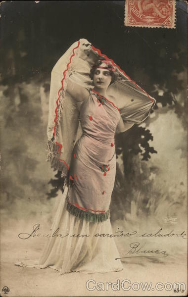 Woman Holding Shawl Above Her Head, Red Accents Women