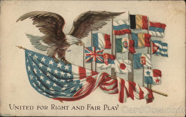 Eagle Atop American Flag Near Other Countries' Flags