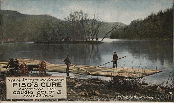 Rafting on the Allegheny - Two Men on Raft with Poles