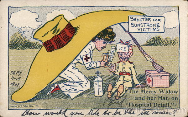 Nurse and Injured Person Beneath Huge Yellow Hat Comic, Funny