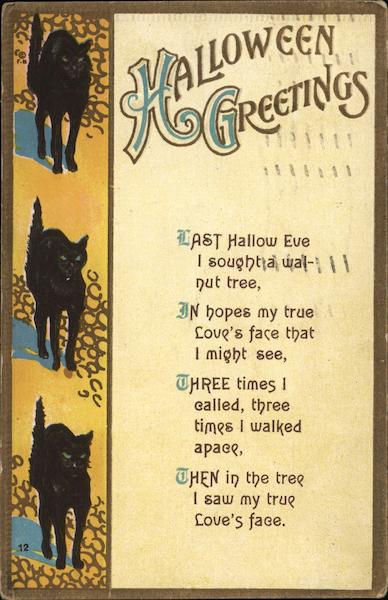 Halloween Greetings - Three Black Cats with Hunched Backs