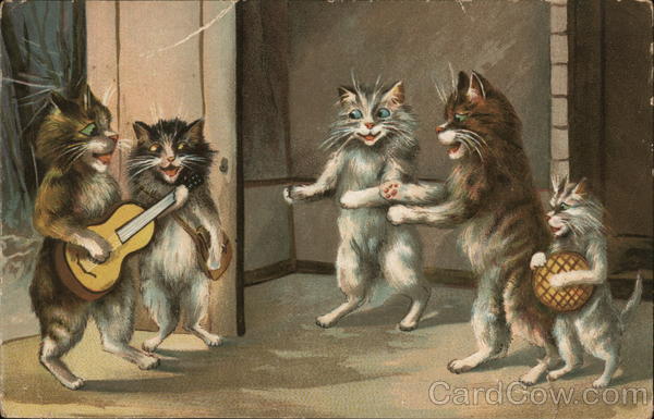 5 Cats Singing with 1 Playing a Guitar Maurice Boulanger