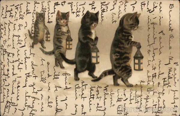 Walking Cats with Lamp