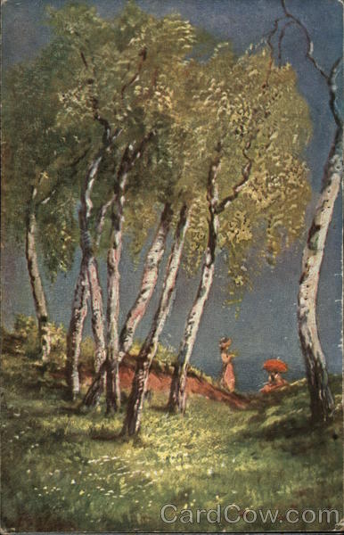 Wide View of Two People in a Clearing Beneath Trees