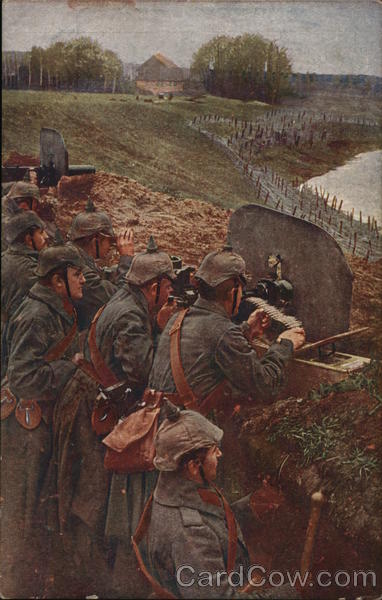 German Soldiers in Trench with Weapons World War I
