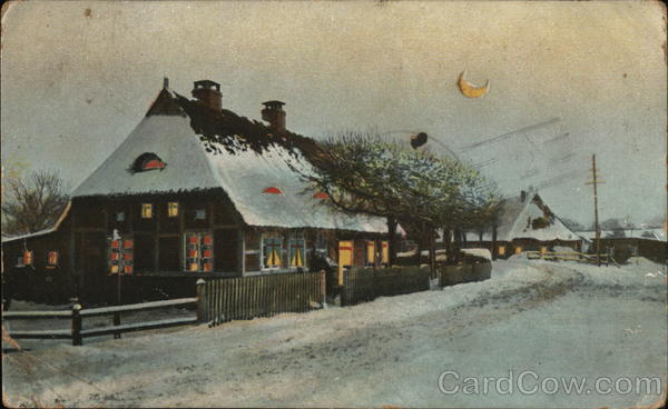 Nighttime Snowy House Christmas