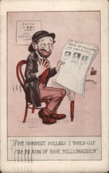 Jewish Man Reading the Newspaper Judaica Postcard Postcard