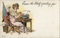 Lady Liberty at Typewriter Near Eagle and American Flag Lady Liberty at Typewriter Near Eagle and American Flag
