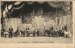 Group of Little People with Ponies, Carts and Elaborate Backdrop Postcard