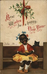 Best Wishes for a happy New Year Black Americana Postcard Postcard