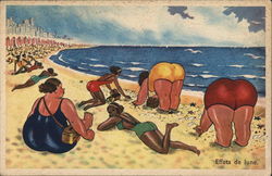 Women of Varying Sizes on Beach Near Water Fat People Postcard Postcard