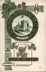 Blarney Castle Through Circular Frame with Shamrocks St. Patrick's Day Postcard Postcard