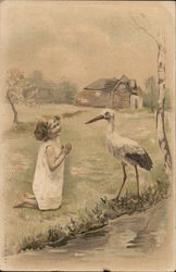 Precious Little Girl with Water Fowl Postcard