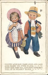 Mummy and dad take Joan and Jack and Baby to the park. Children Postcard Postcard