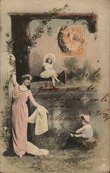 Letter "F" Cute Girls and Young Woman Postcard