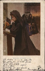 Woman Kneeling, Praying Wearing Long Dark Garments Postcard