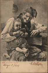 Elderly Man Holding Baby Playing with Pipe Elderly Man Holding Baby Playing with Pipe