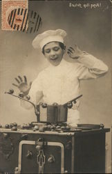 Young Man in Chef Hat Cooking, Snails Everywhere Postcard