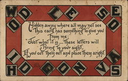Message Surrounded by Random Letters on Red Background Postcard