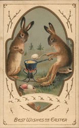 Best Wishes for Easter - Two Bunnies Dyeing Eggs Best Wishes for Easter - Two Bunnies Dyeing Eggs
