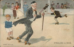 Stealing a Ride Roller Skating Postcard Postcard