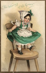 "The Wearing of the Green" - A Young Girl in Green Dancing on a Chair St. Patrick's Day Postcard Postcard