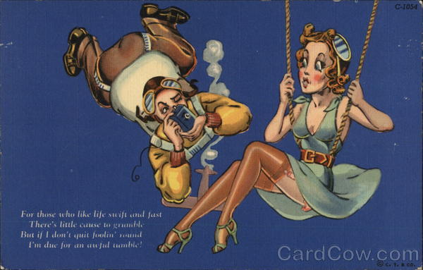 Man & Woman w/Parachutes Skydiving Aircraft