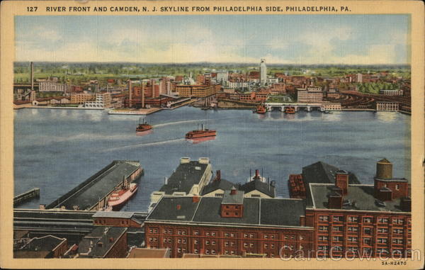 River Front and Camden, N.J. skyline from Philadelphia side, Philadelphia, PA Pennsylvania