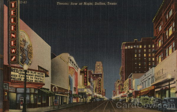 Theatre Row at Night - Elm Street Looking East Dallas Texas